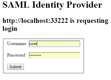 SAML Login screen prompting for username and password