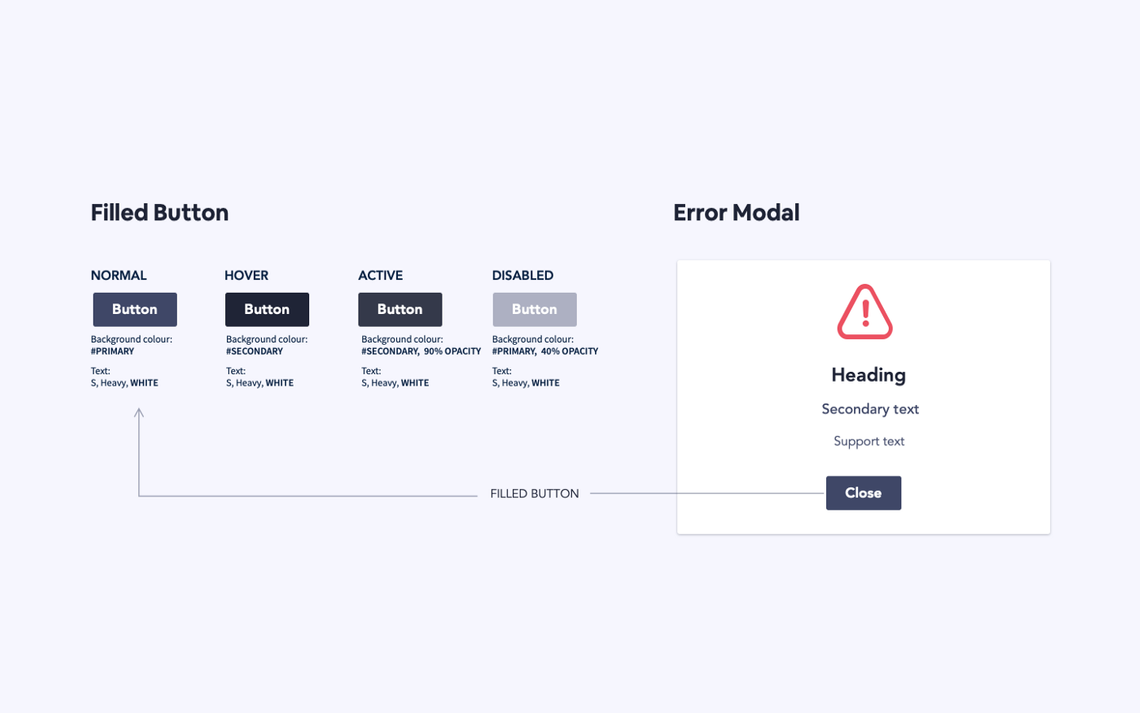 Example showing button components used in error modal