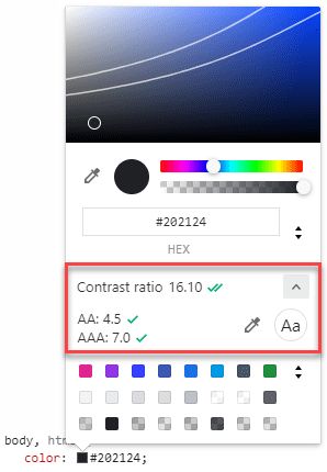 Picking colours with sufficient contrast with Chrome DevTools