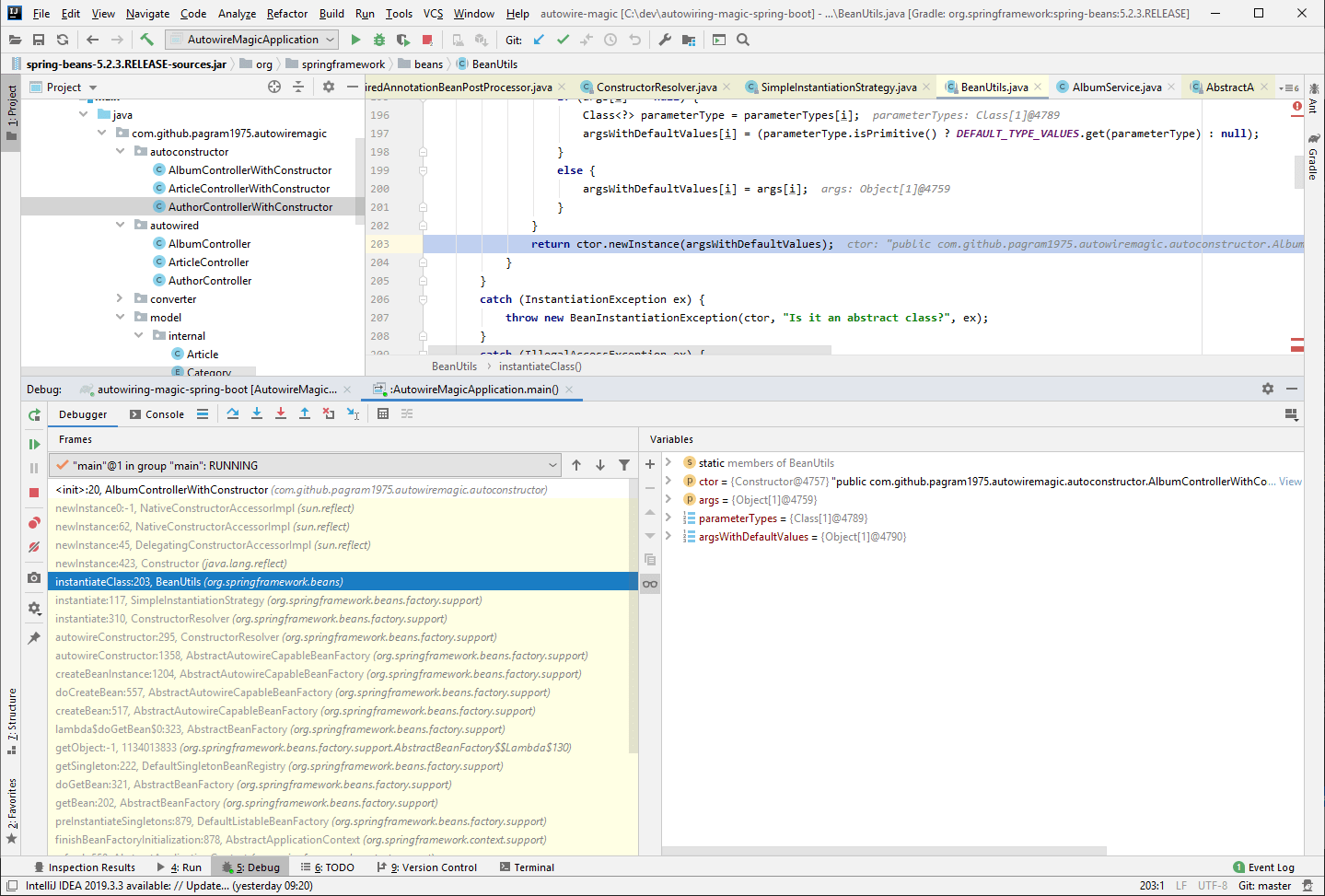 Debugging Spring in IntelliJ Idea shows the constructor is invoked via Java reflection