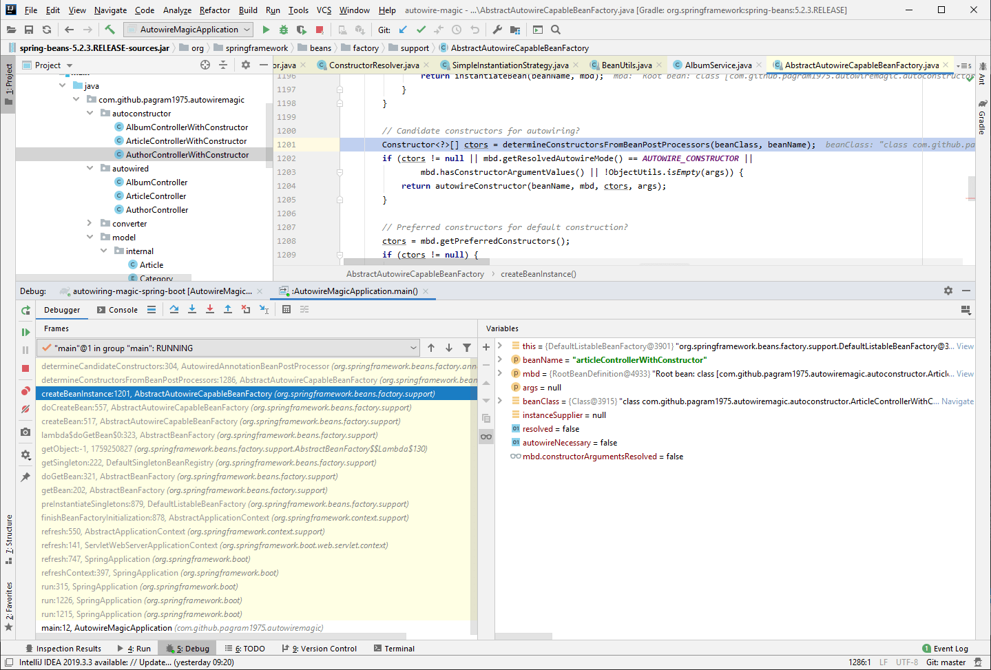 Debugging Spring in IntelliJ Idea to see which classes are involved in creating the controller