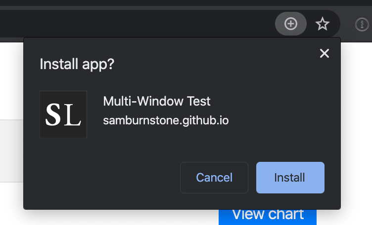 Chrome's install PWA button that appears in the address bar