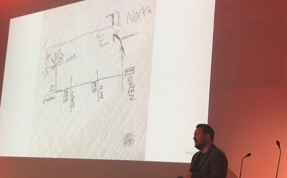 Skip Alums, UX Manager at Google, showing an example of how you would typically give directions to someone.