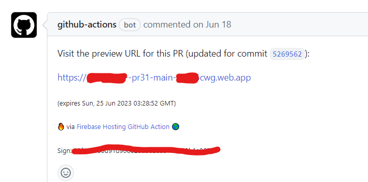 Github Action adding a comment to my PR with a deployed version of the code change for testing