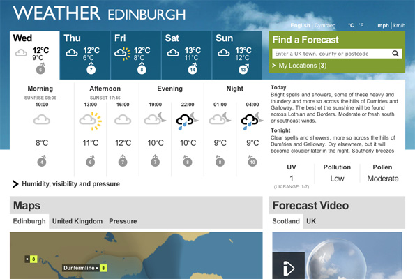 The redesigned BBC Weather site