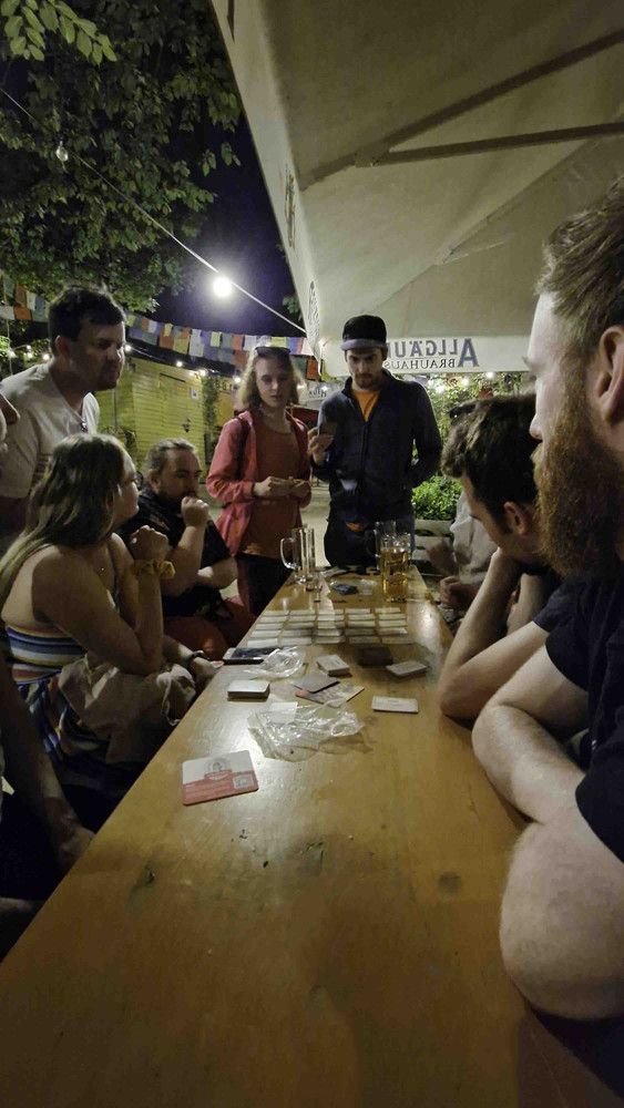 Some Scott Logicians playing Codenames in a beer garden