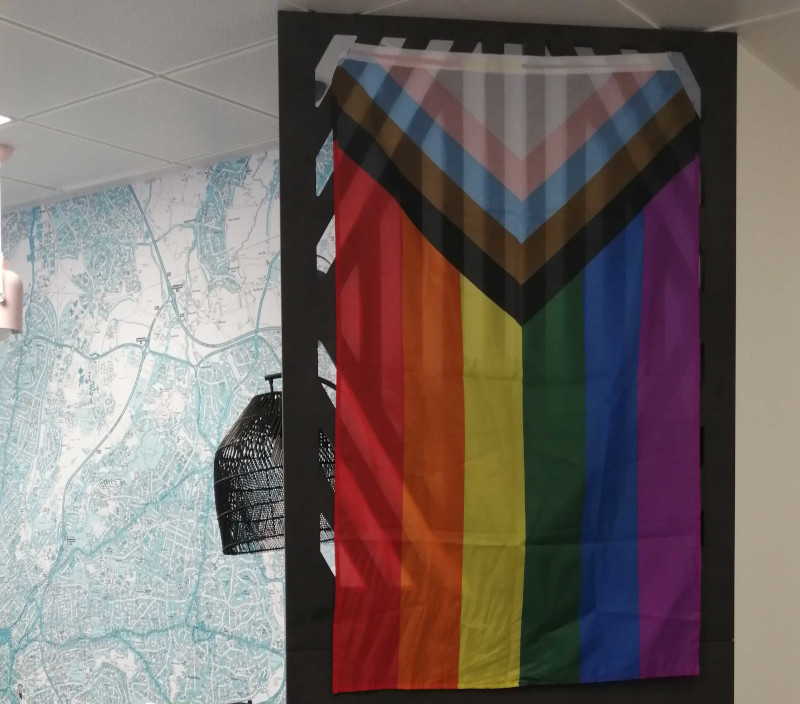 In the Scott Logic Bristol office, the Pride flag hangs all year round.  Photo by Sarah Haswell.