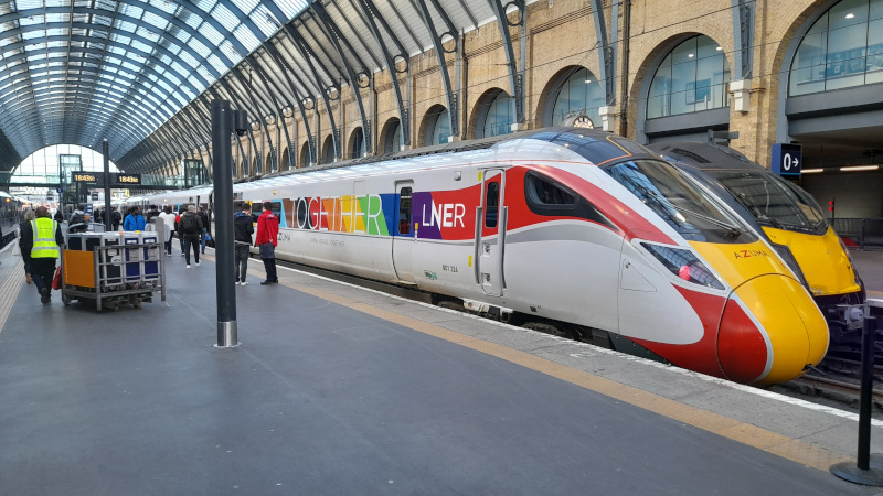 The LNER Pride train standing at King's Cross station.  Author's photo.