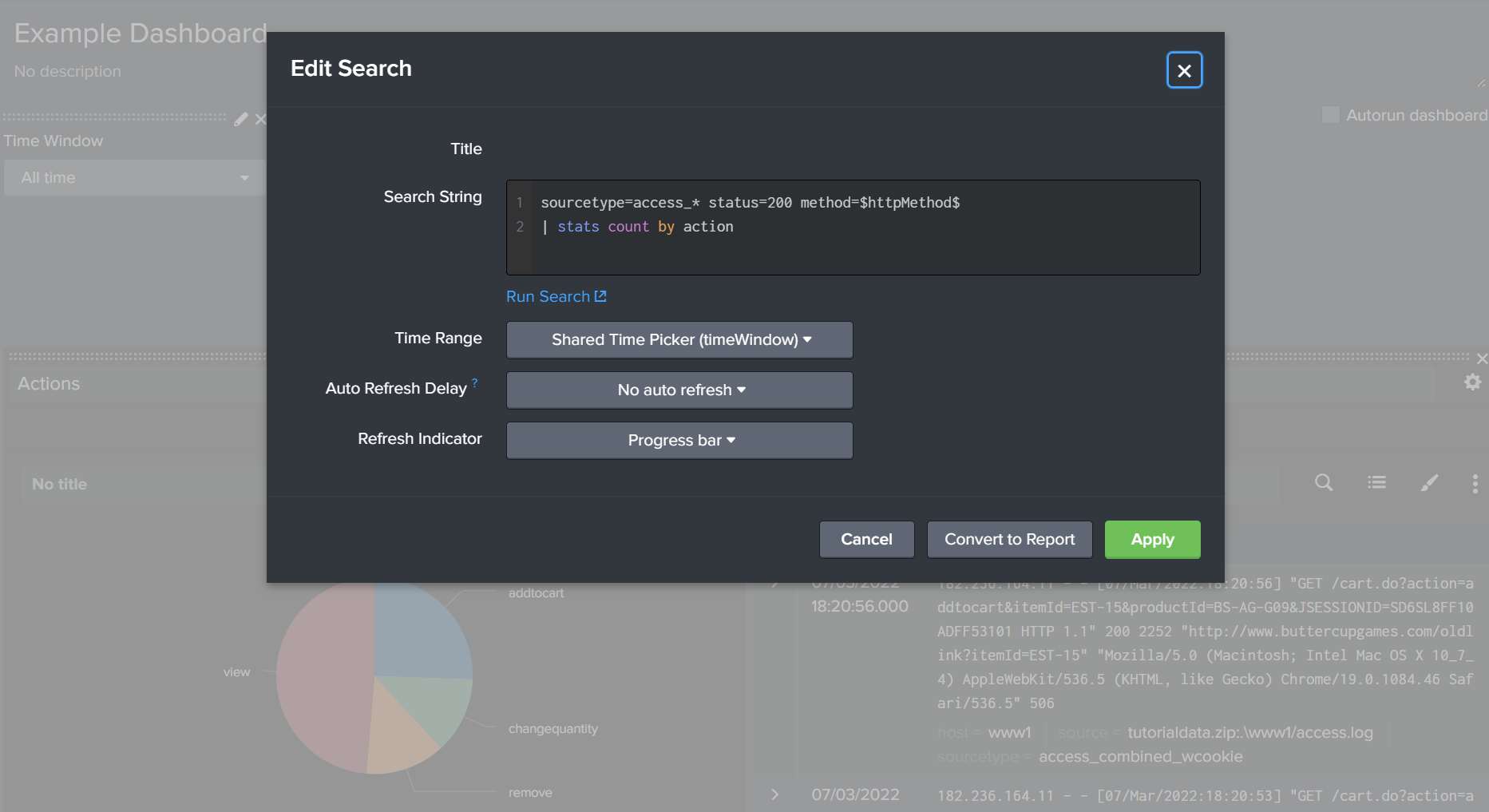 Referencing the token in the dashboard panel's search query