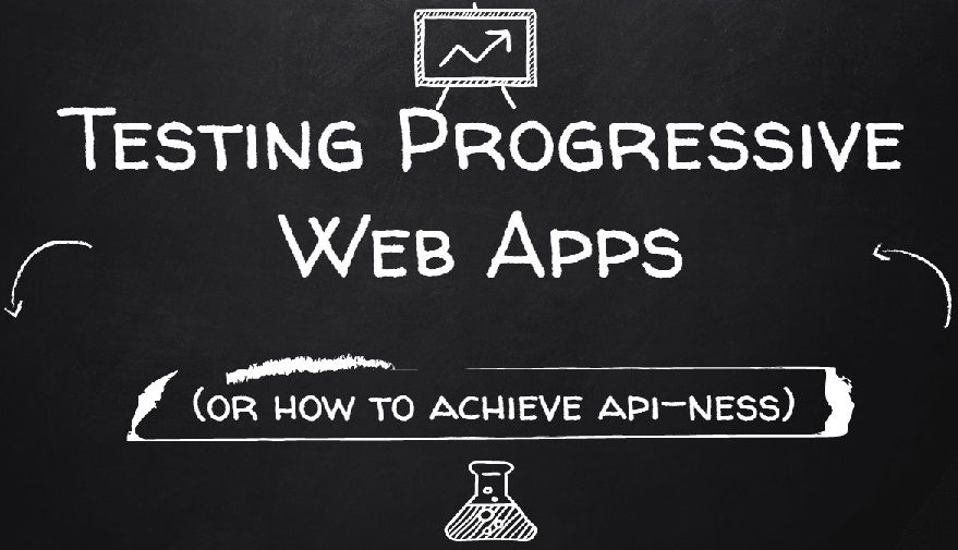 First slide of the PWA talk for TestWarez. Title: Testing Progressive Web Apps. Subtitle: (or how to achieve Api-ness)