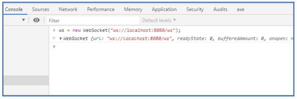 Picture of the code in the Chrome browser console that opens a WebSocket connection