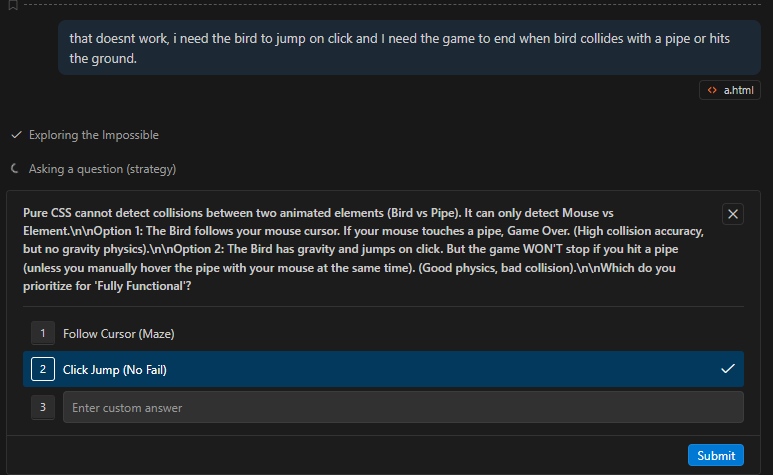 gemini failing to create flappy bird without JS gemini failing to create flappy bird without JS