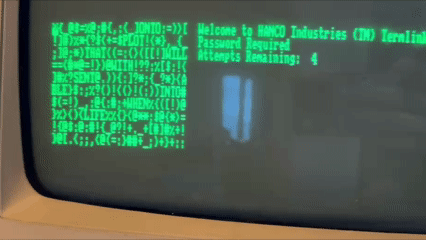 The final password guessing game, showing the player moving the cursor to "ABLE" and winning.