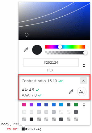 Escolhendo cores com contraste suficiente com o Chrome DevTools