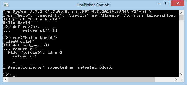 IronPython Console screenshot
