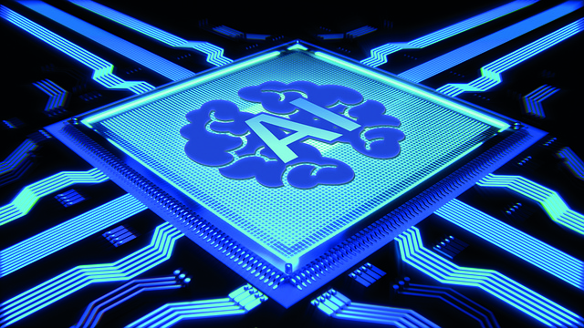 Illustration of a microchip with the letters AI stamped on it