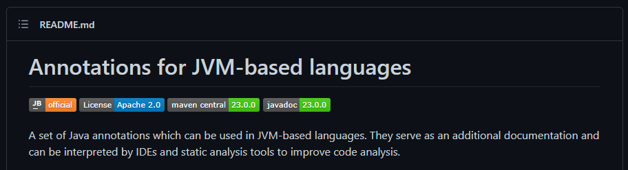 Java annotations README.md, see https://github.com/JetBrains/java-annotations