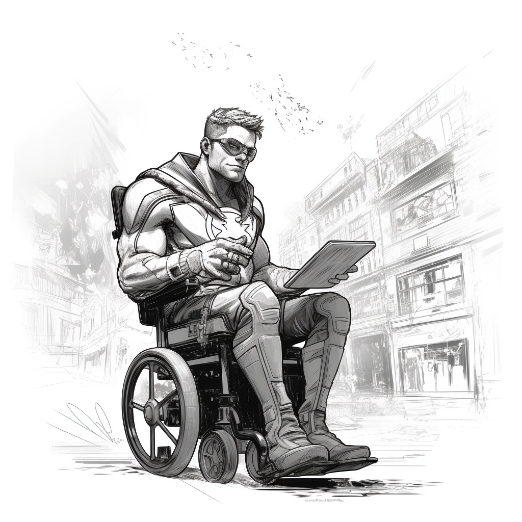A superhero in a wheelchair (source: midjourney)